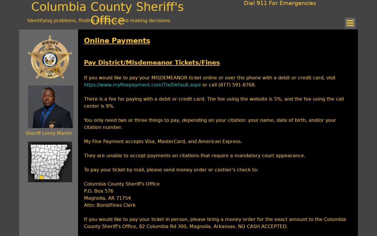 Columbia County warrant and fine payment instructions