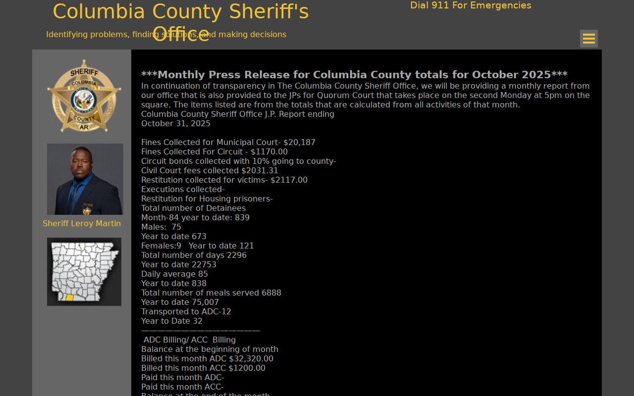 Columbia County warrant service totals