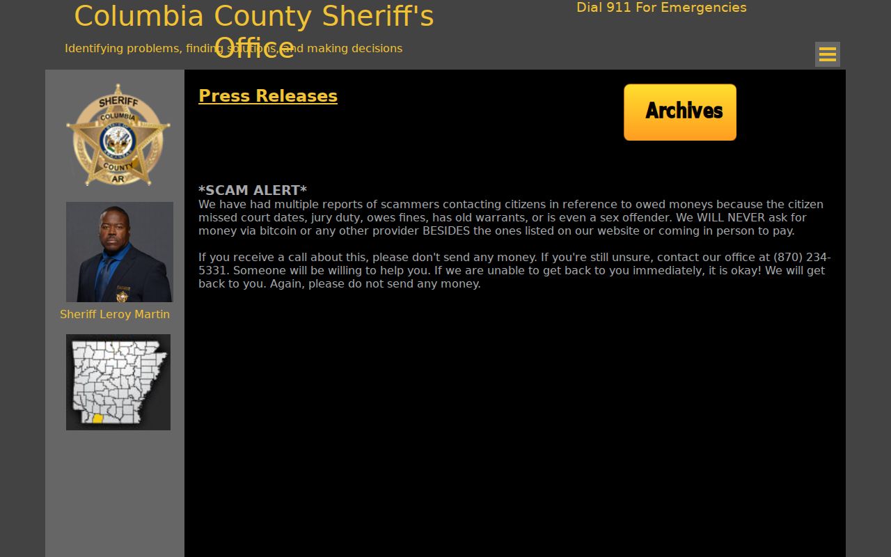 Columbia County most wanted sheriff press release and scam channel