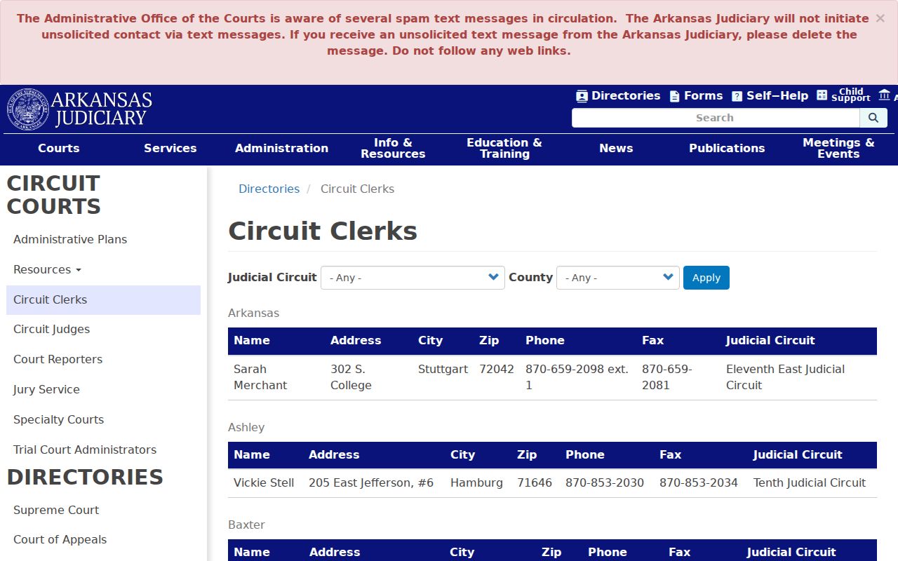 Columbia County city court warrant Circuit Clerk directory