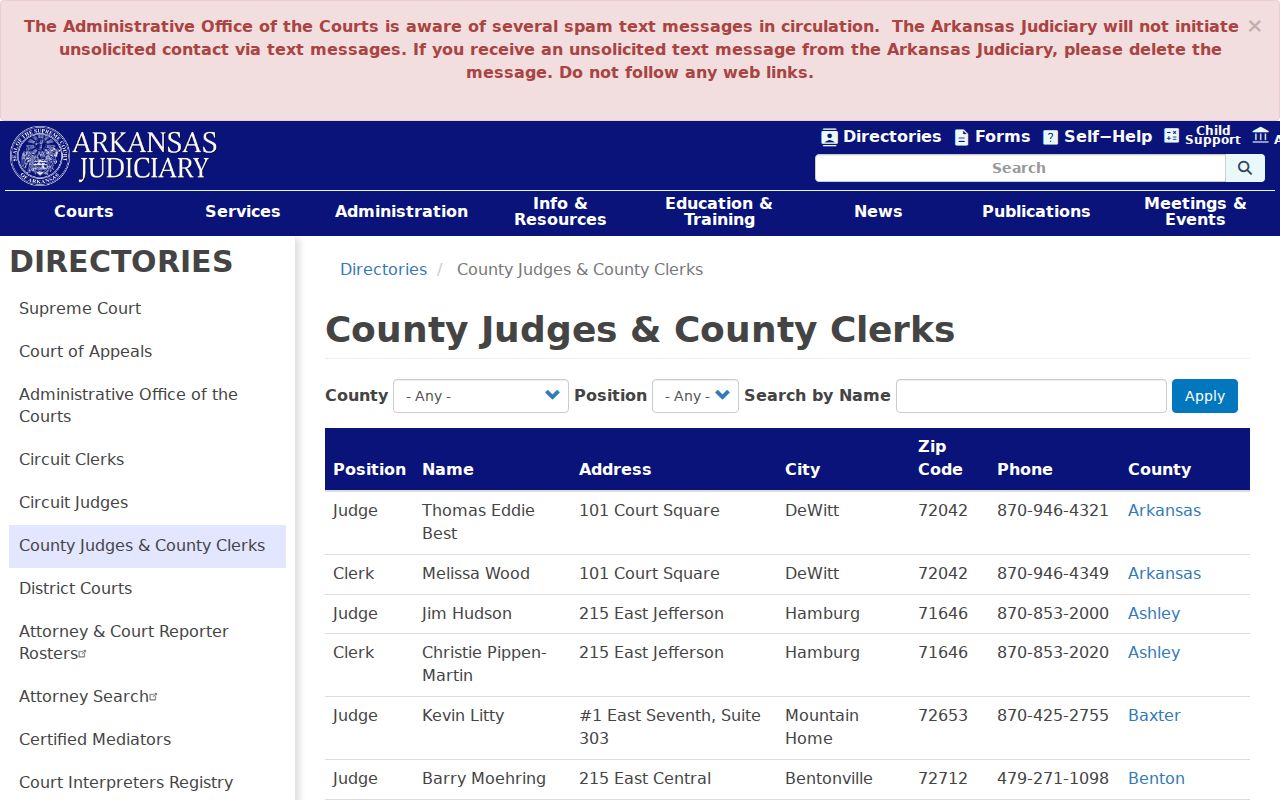 Columbia County city court warrant County Clerk directory distinction