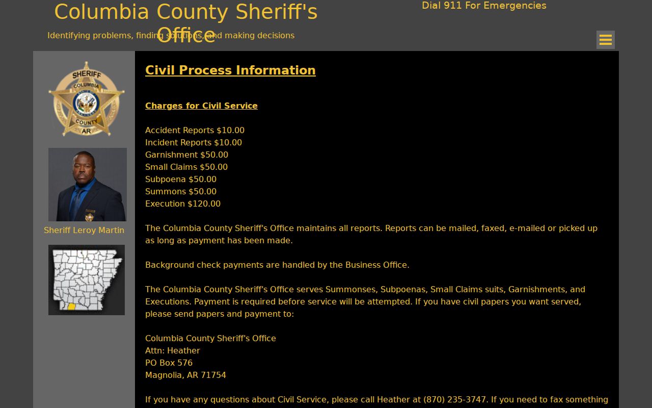 Columbia County traffic warrant sheriff contact channels